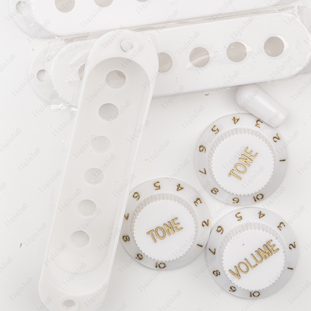 White Strat Knobs SSS Single Coil Pickup Covers and 5 Way Switch Tip For STRAT