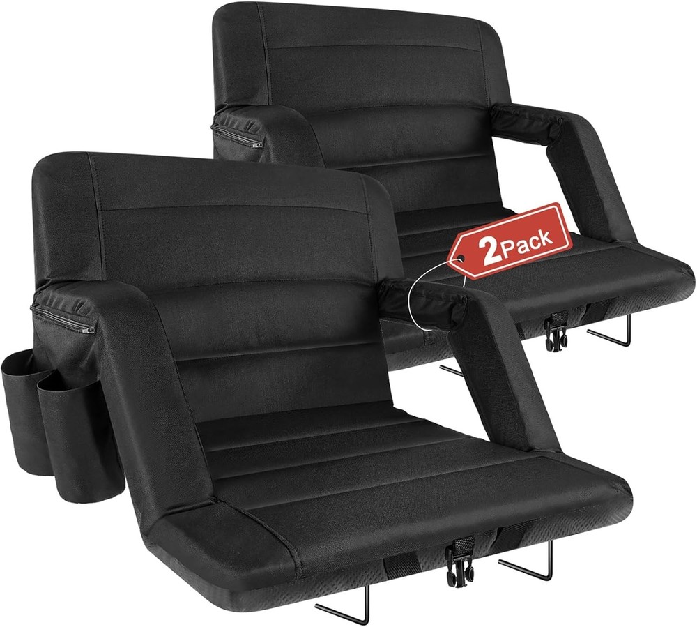 Extra Wide Stadium Seats with Back Support 2 Wide|25|2 Pack, Black
