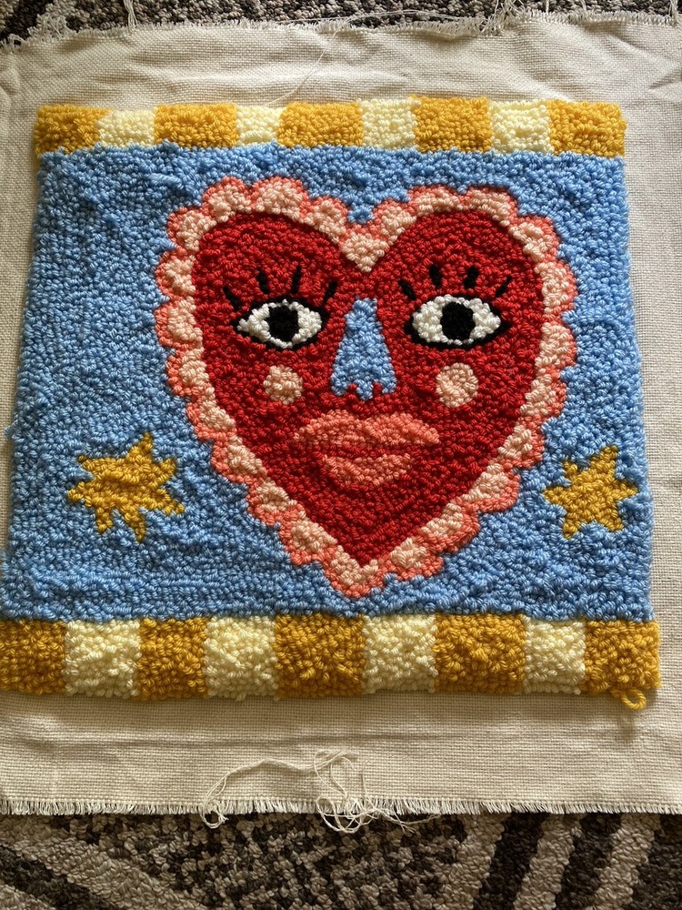 Punch Needle Piece With Heart Design
