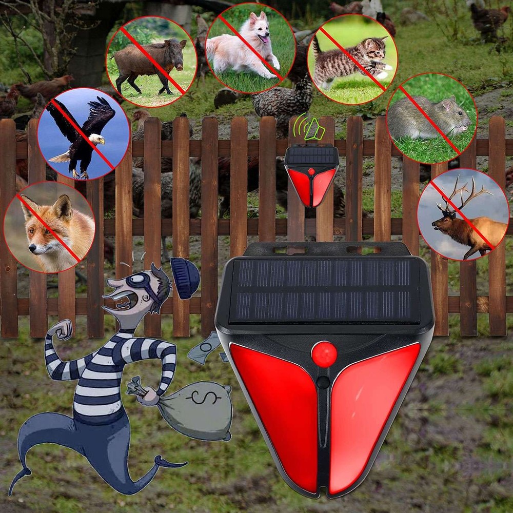 Solar Alarm LED Light with Strobe Light Motion Sensor Detector Wireless US
