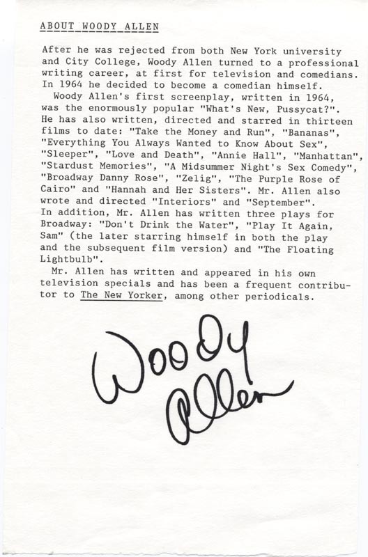 WOODY ALLEN - BIOGRAPHY SIGNED