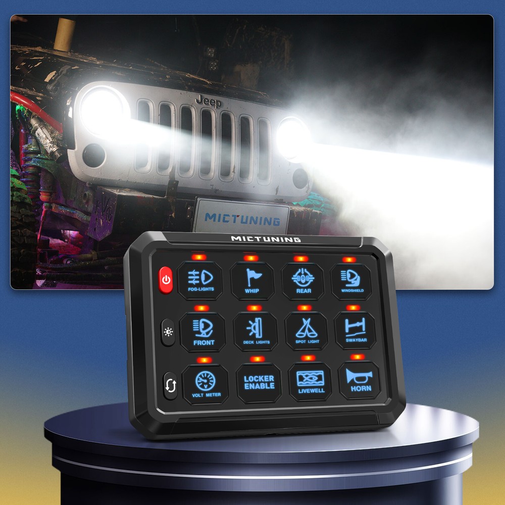 MICTUNING P1s 12 Gang Switch Panel Blue Led Touch Switch Control Box Marine Boat