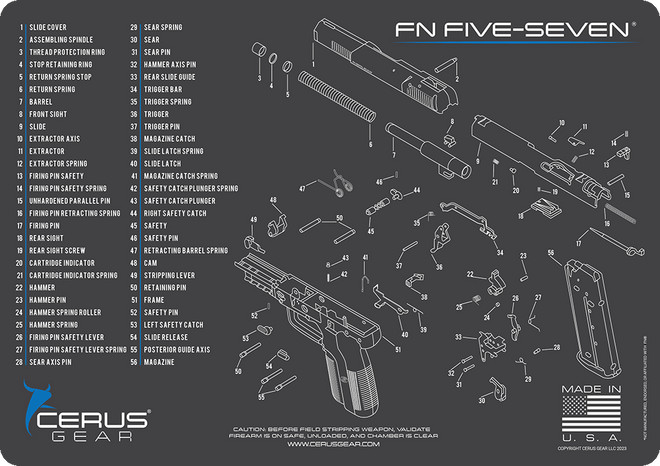 FN FIVE-SEVEN 5.7 SCHEMATIC HANDGUN MAT