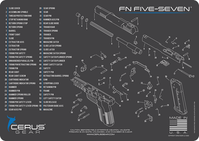 FN FIVE-SEVEN 5.7 SCHEMATIC HANDGUN MAT