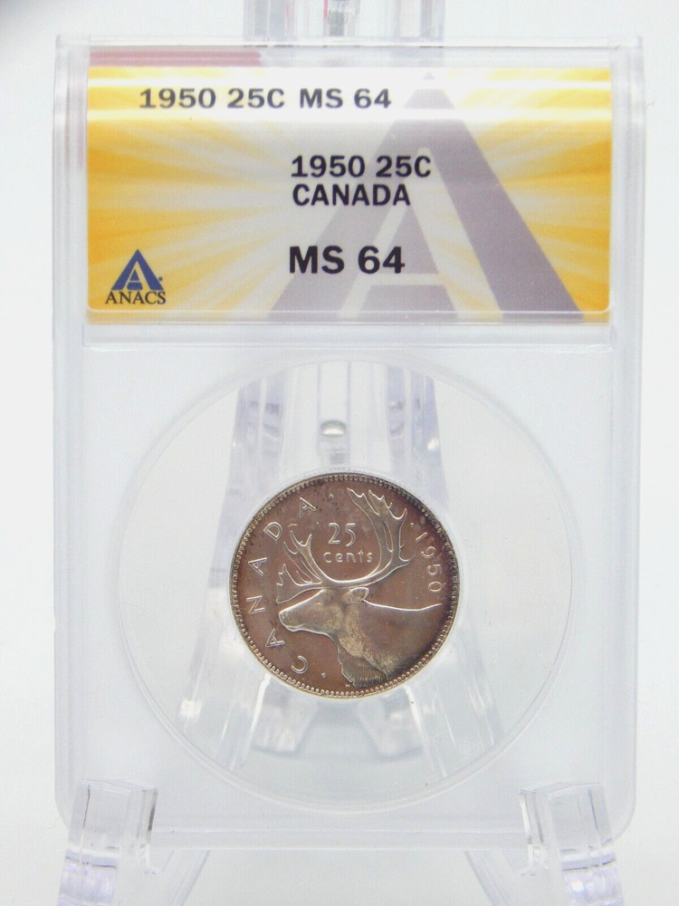 1950 ANACS MS 64 Canada 25 CENT Silver QUARTER  #BT-231