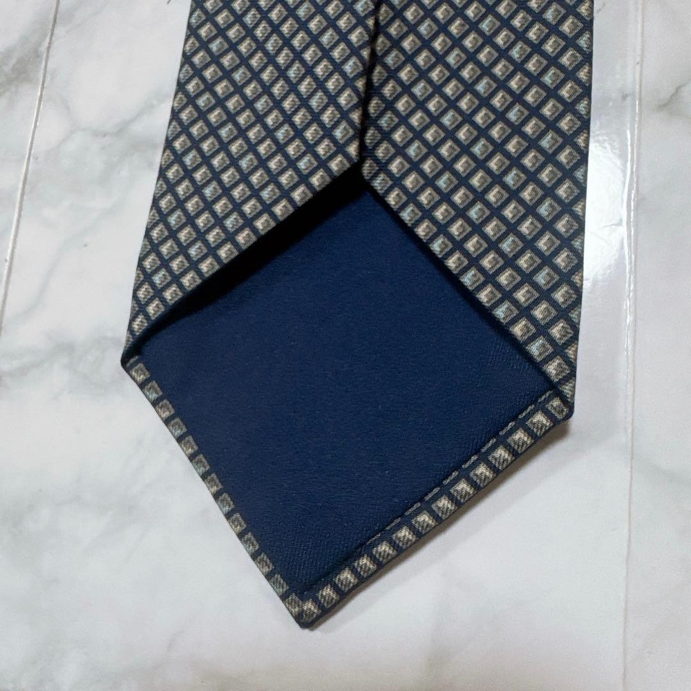 Hermes Square Pattern Tie Navy Gray Near with Box