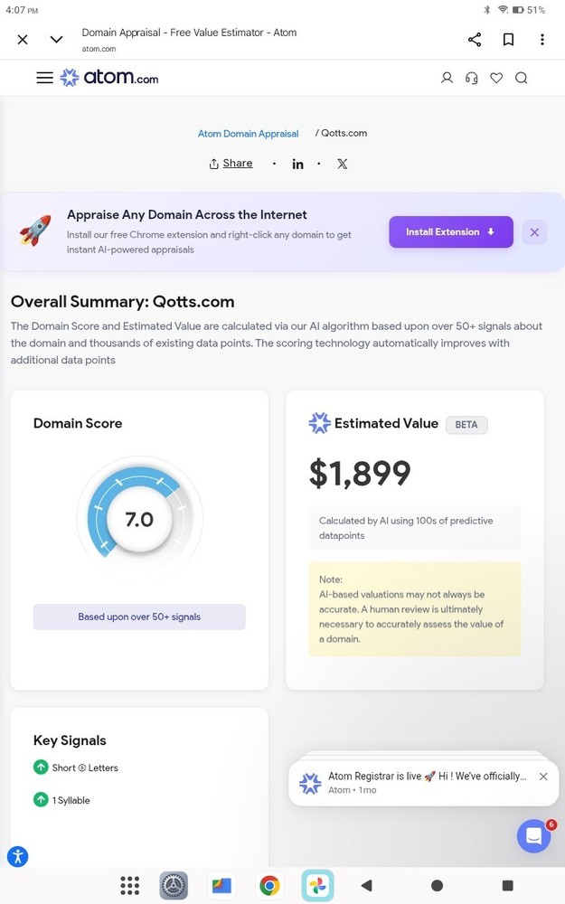 💥QOTTS.COM DOMAIN NAME ESTIMATED VALUE IS $1900.00 AT ATOM