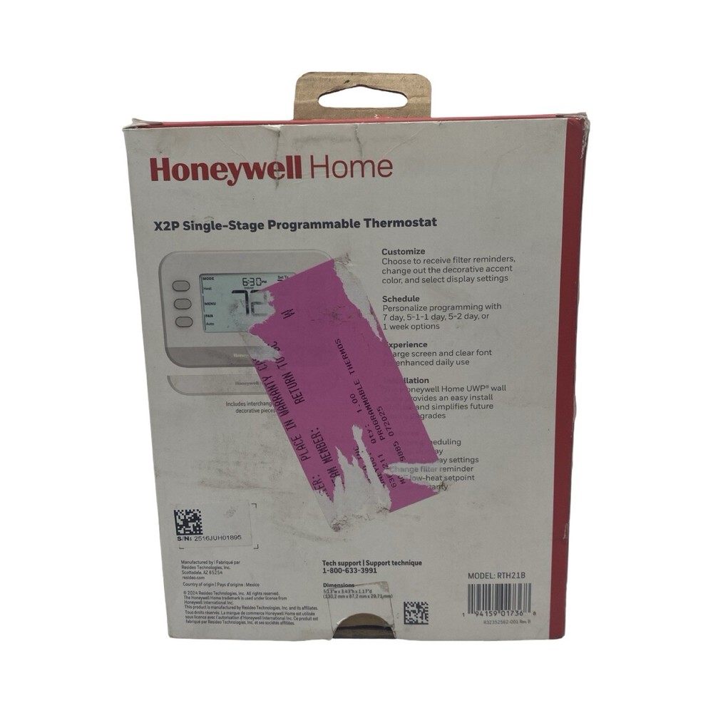 Honeywell X2P Single-Stage Programmable Thermostat RTH21B with Scheduling