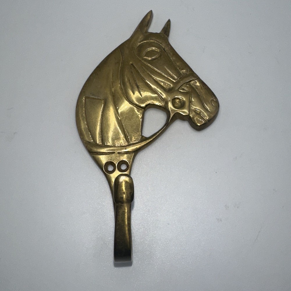 Horse Head  Flat Hook Solid Brass Equine Design With Double Holes~5.5" T