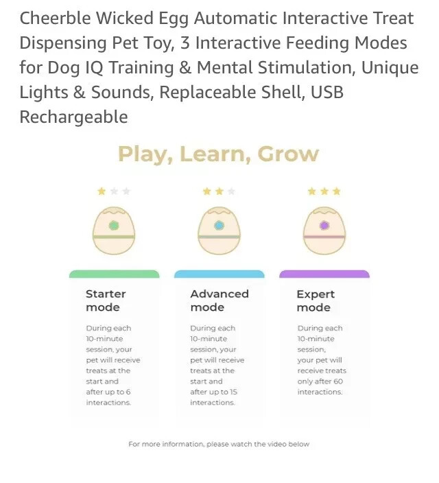 Cheerble Wicked Egg Automatic Interactive Treat Dispensing Pet Toy, 3 Interactiv