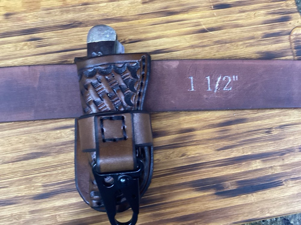 Leather Folding Knife Belt Loop Sheath Trapper Size (Sheath Only) Left Hand