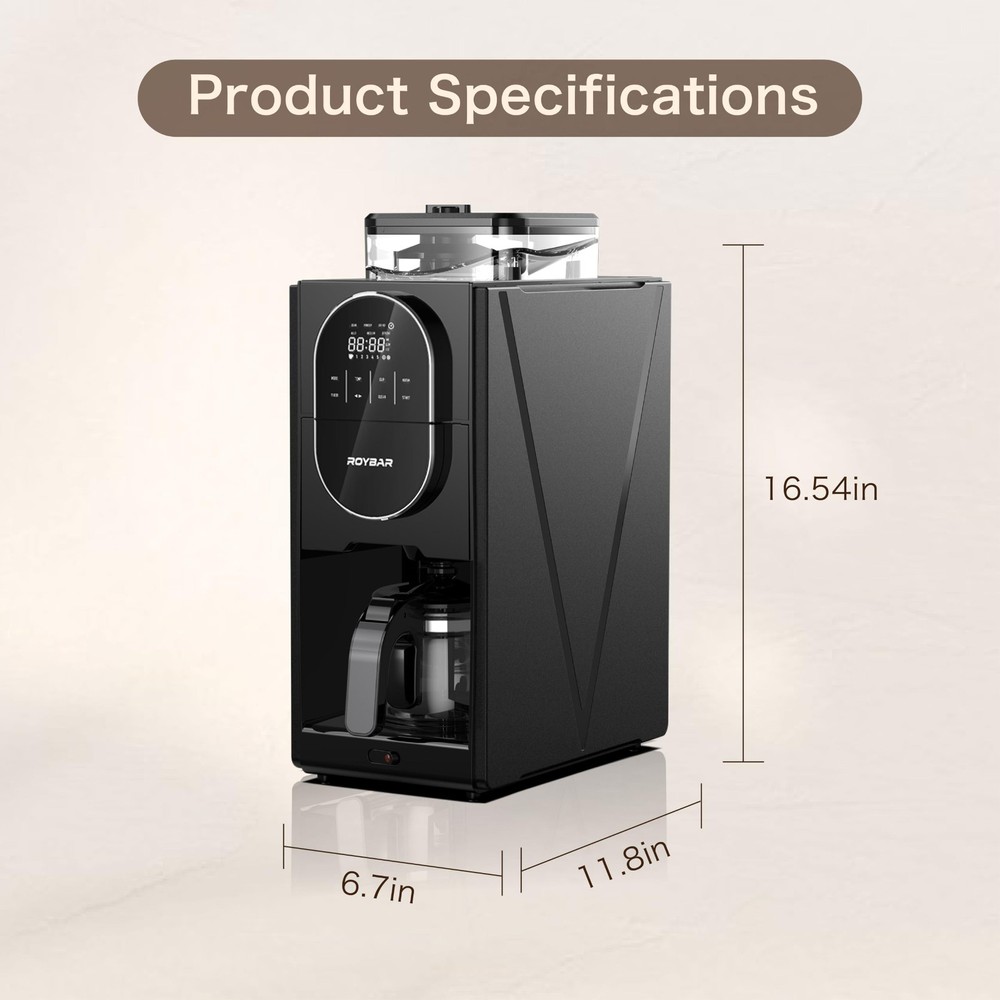 Coffee Maker with Grinder, Programmable Hot and Cold Coffee Maker with 22 oz