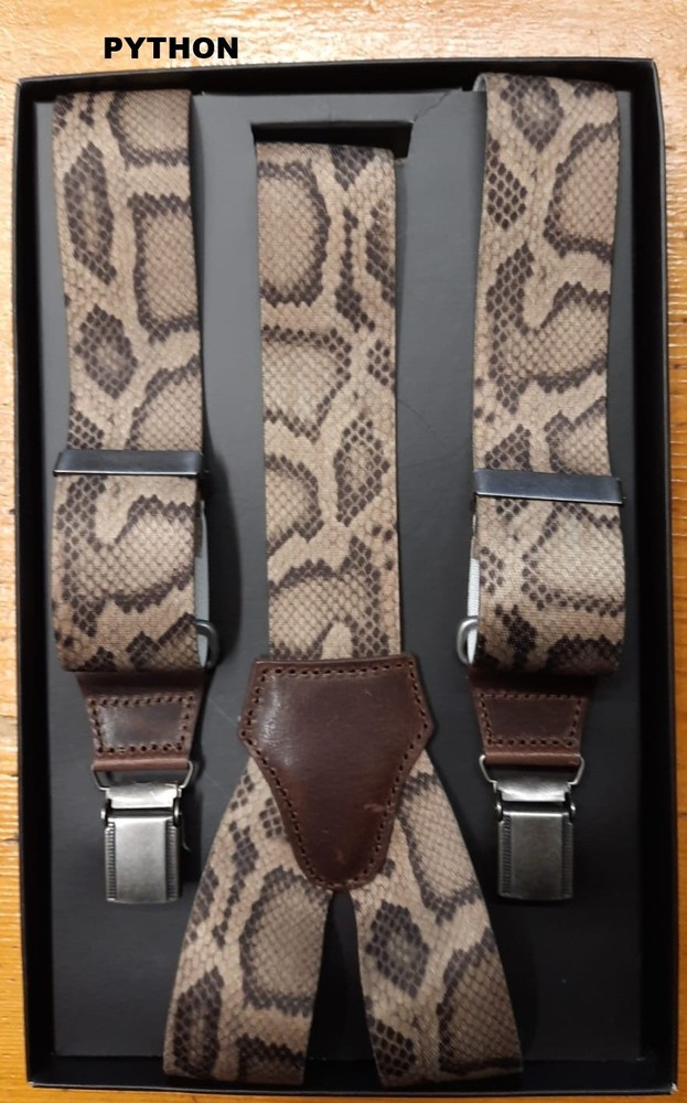 Beige/Brown Python Design Brace 36mm with Leather - 100% Made in Italy
