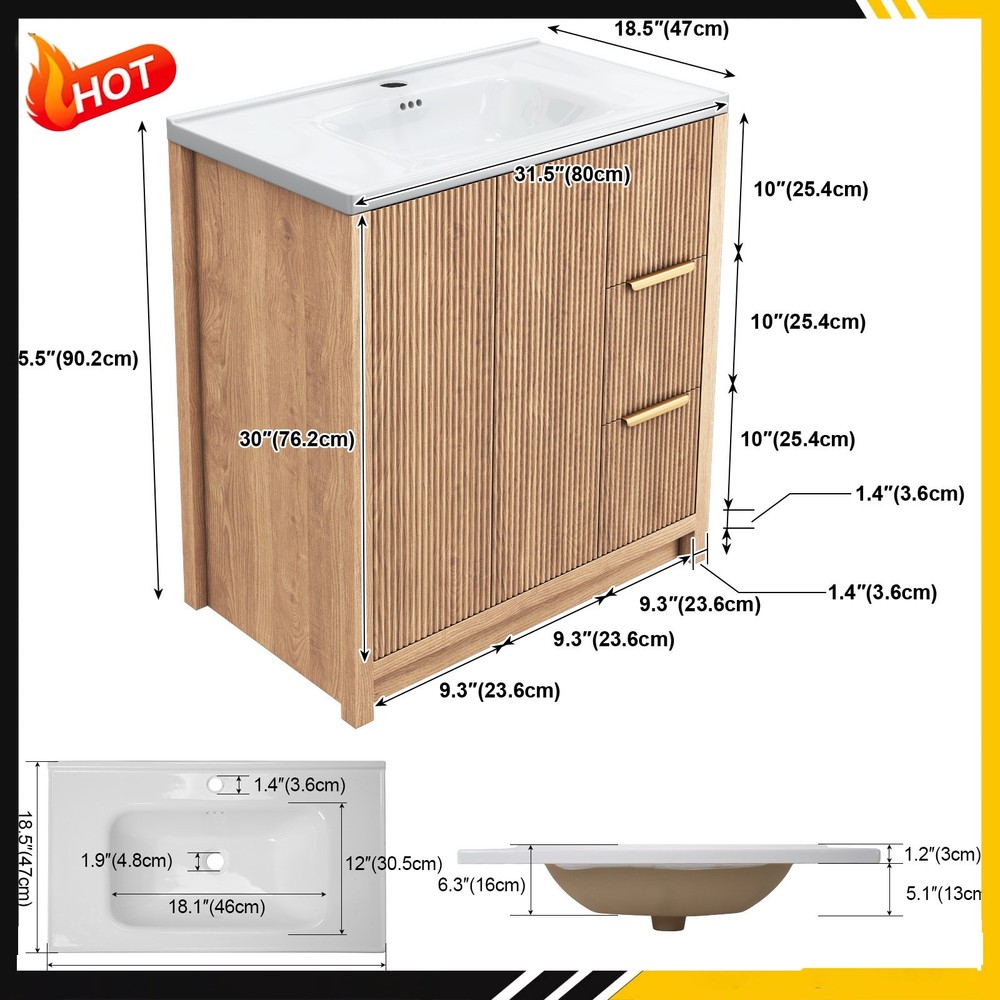 Render 31" Bathroom Vanity with Sink Compact Freestanding Bathroom Cabinet