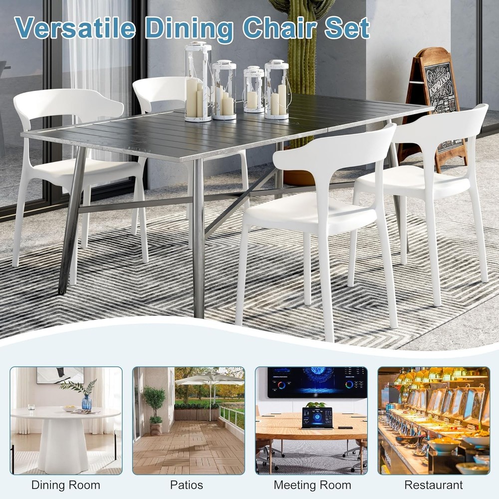 4 Pack Plastic Stacking Chairs Stackable Dining Chairs Kitchen Restaurant Patio