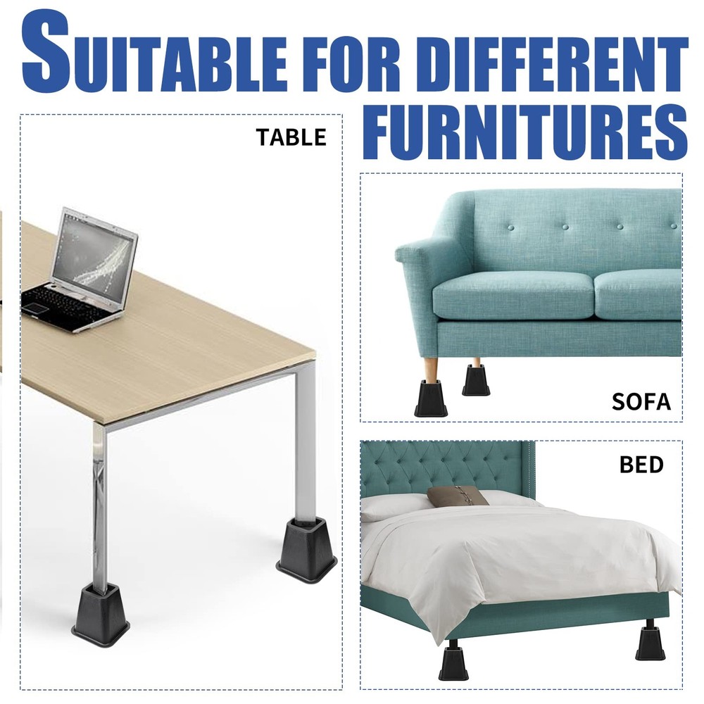 Heavy Duty Bed Risers 4 Pack 6 inch Black Create Under Bed Storage for Frame