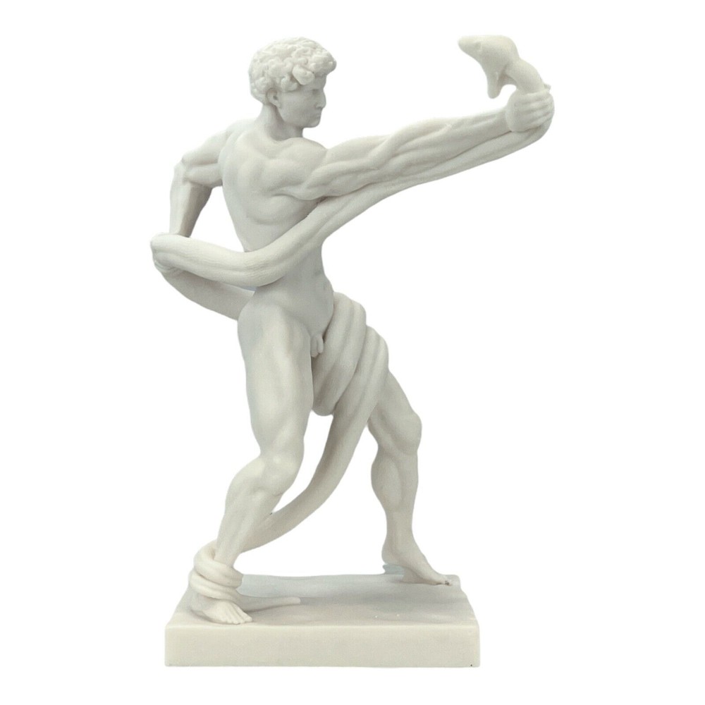An Athlete Wrestling With A Python Man Snake Marble Statue Sculpture