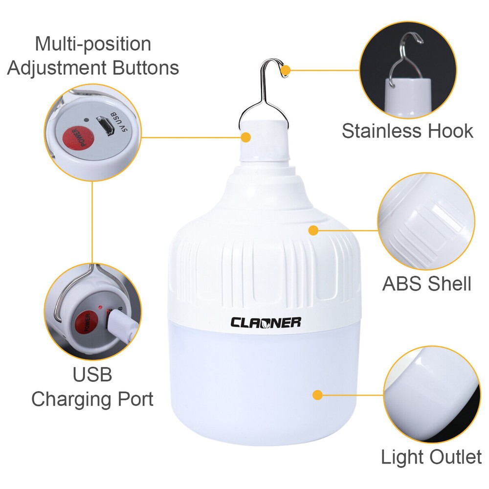 2Pack Emergency Lights USB Rechargeable Bulbs Equivalent 2200mAh Battery Backup
