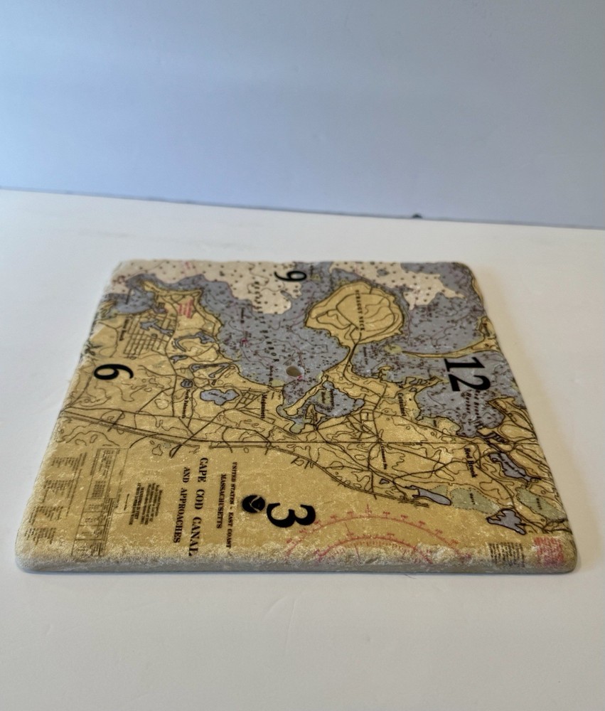 Nautical Chart Cape Cod Canal Clock Face(only)Botticino Marble HandCrafted N.Eng