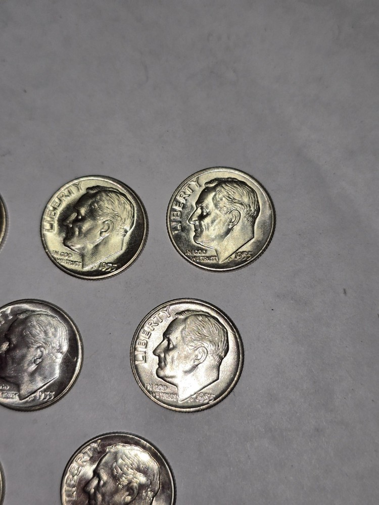 10 × 1955-D Roosevelt Silver Dime Gem BU