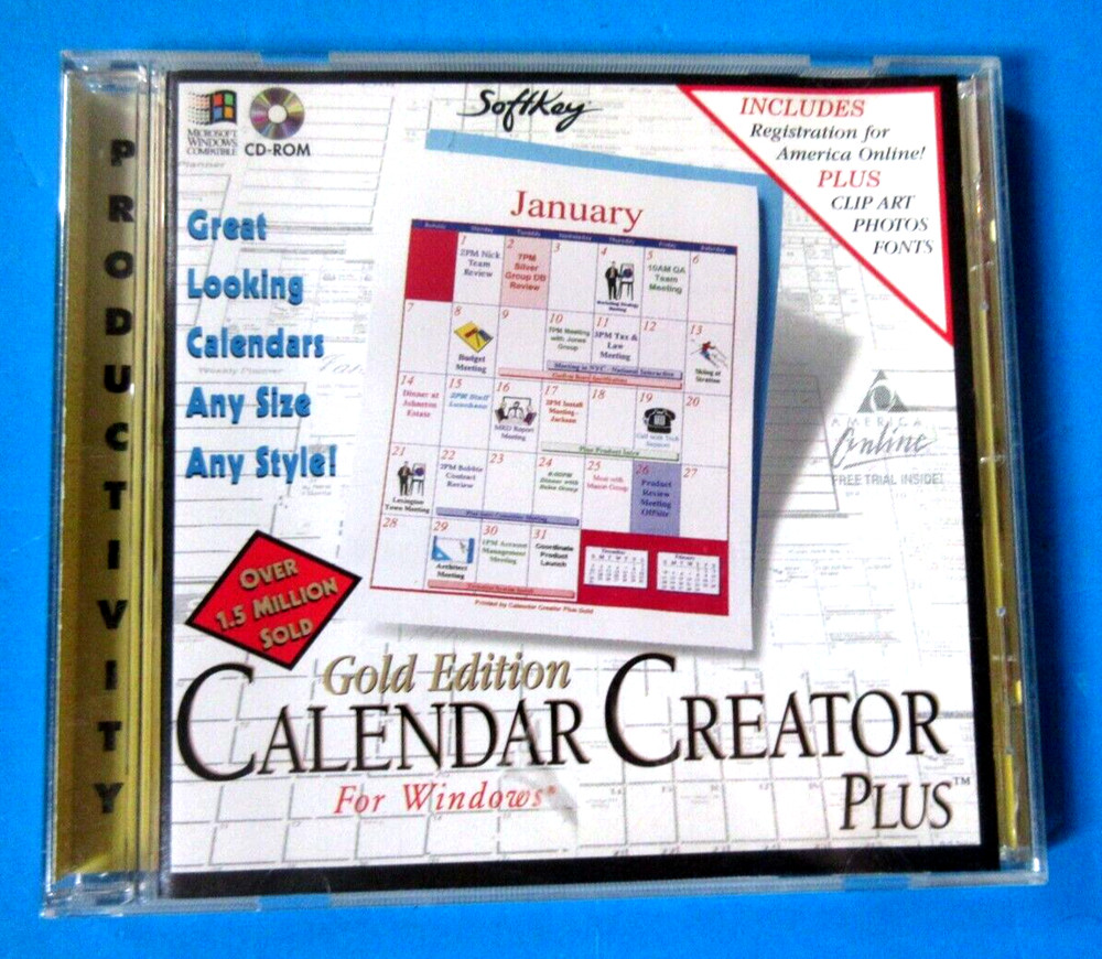 Microsoft Windows Gold Edition Calendar Creator Plus CD ROM Vintage 1995