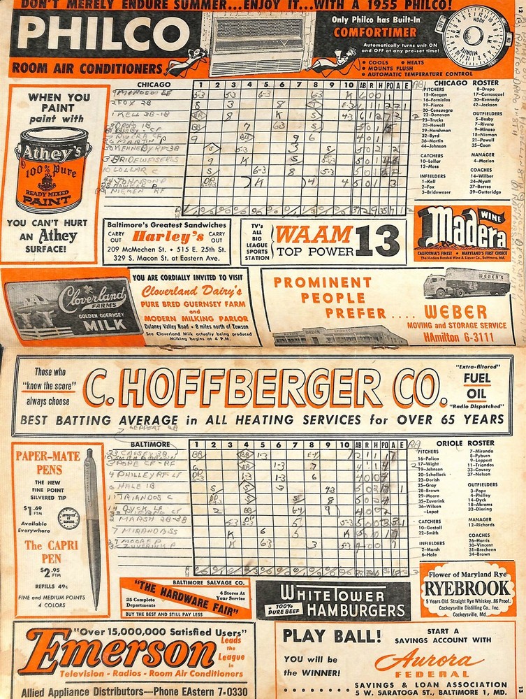 1955 Chicago White Sox @ Baltimore Orioles Program Ex 78381b6