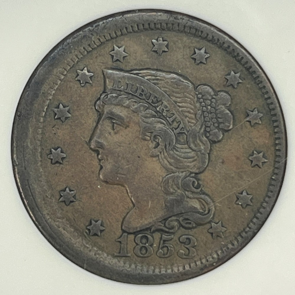 1953 Large Cent Misaligned Die Error XF40 ANACS Soapbox