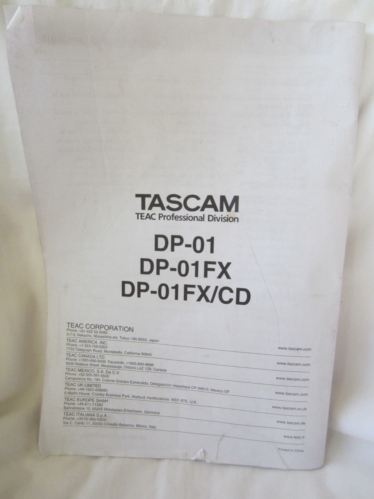 Tascam TEAC Professional DP-01 / DP-01FX / DP-01FX CD Owners Manual