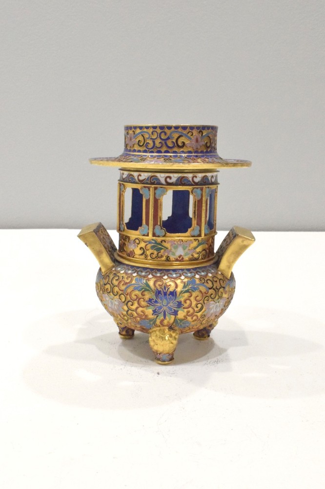 Chinese Cloisonne Tripod Incense Holder 3 Sections