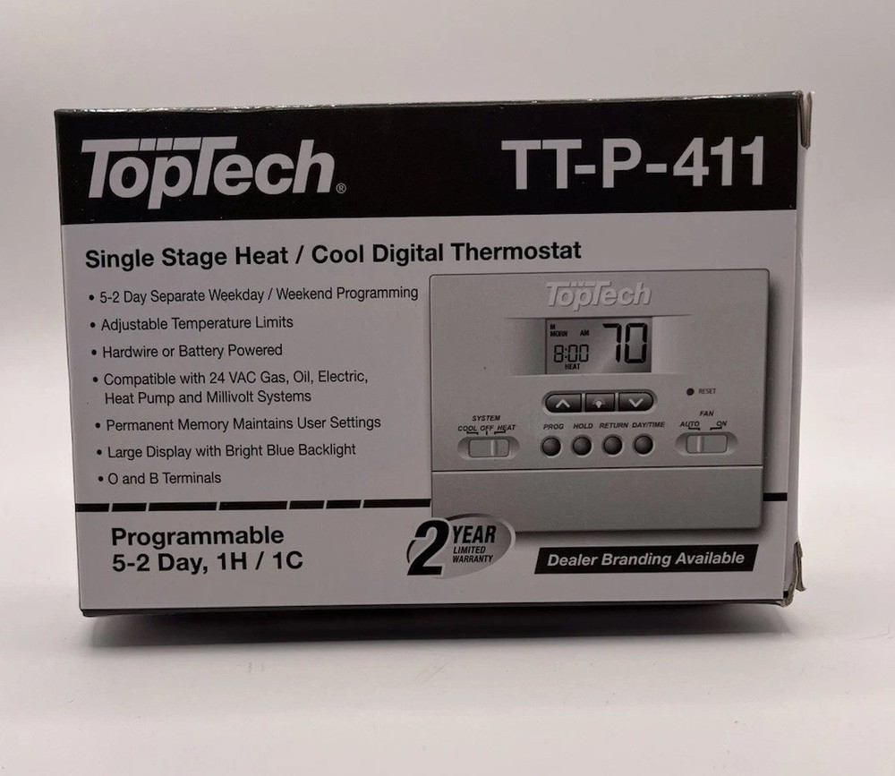 Top Tech TT-N-411 Thermostat Single Stage Digital Non-Programmable