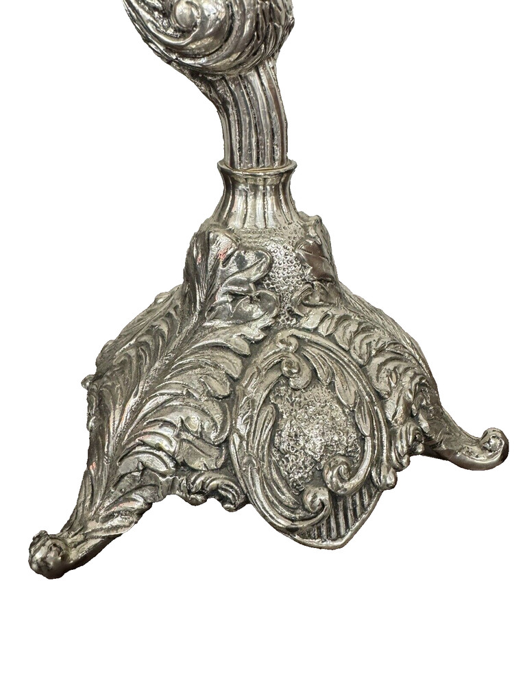 VINTAGE PEWTER BAROQUE STYLE 7 ARM CANDELABRA
