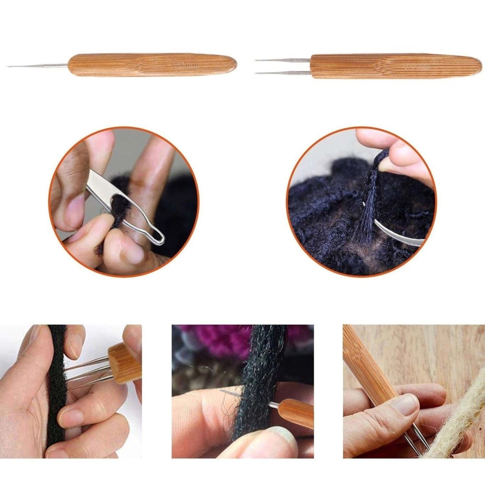 Bamboo Handle Dreadlock Hook Crochet Needle Tool Braiding Hair Locking Tool