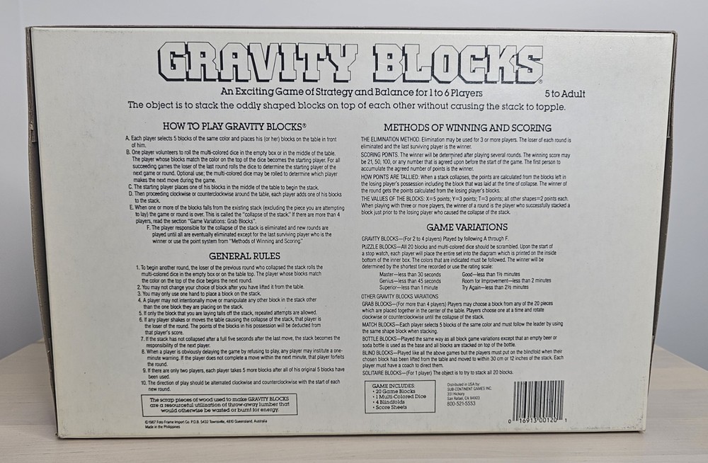 Vintage 1987 Gravity Blocks Blindfolded Stacking Game Fully Complete Excellent