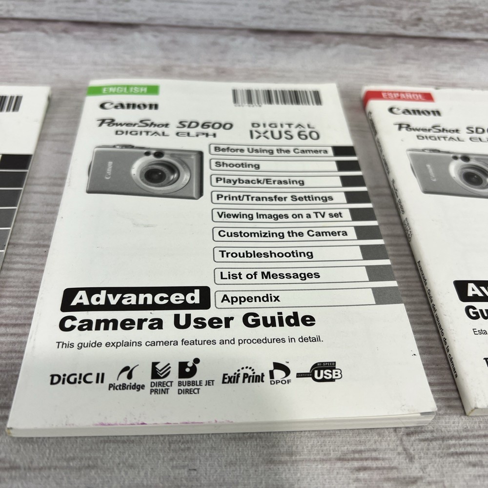 Canon Powershot SD600 Advanced & Basic User Guides EXC! Free Shipping!