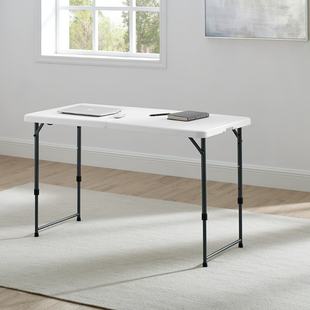 Mainstays 4FT Folding Table Adjustable Height Indoor Outdoor Carry Handle White