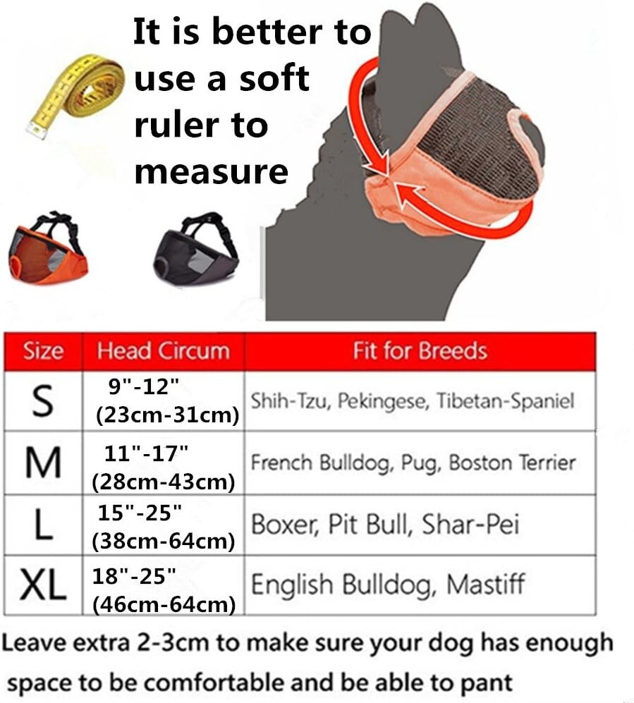 JYHY Short Snout Dog Muzzle- Adjustable Breathable Mesh Bulldog Muzzle for Bitin