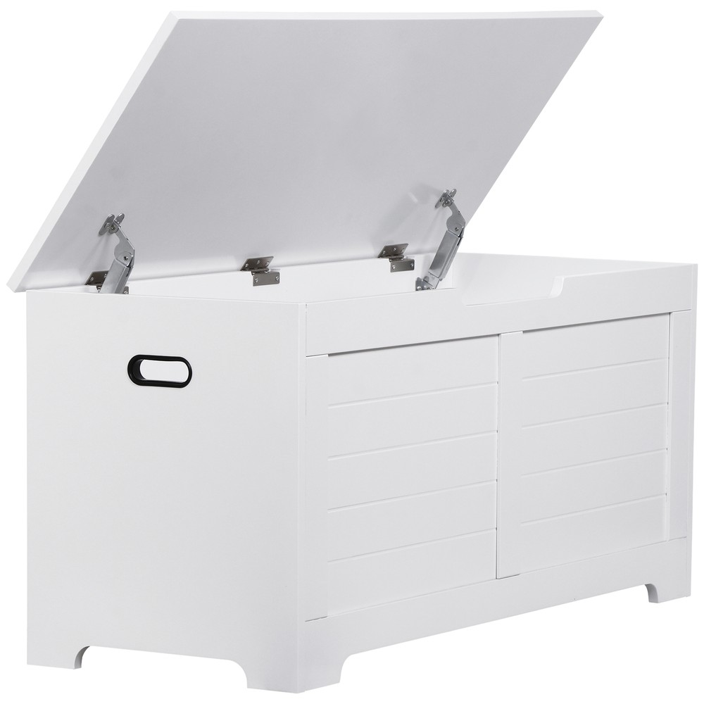 White Finish Storage Chest Trunk Box Organizer with Safety Hinge Sturdy Entryway