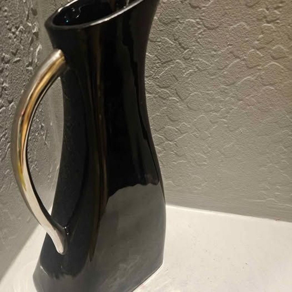 Made in India Heavy Flower Pitcher Black Ceramic Pitcher 12"