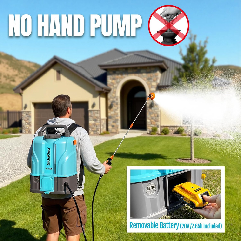 4.2 Gallon Battery Powered Backpack Sprayer, 120 PSI Powerful Electric Sprayer C