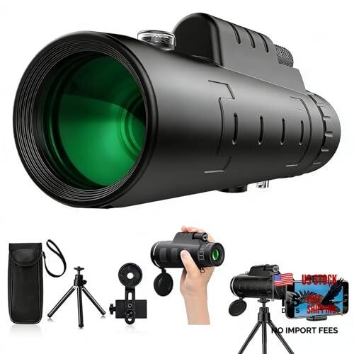 80X100 High Power Monocular Telescope for Adults, with Smartphone Adapter & B
