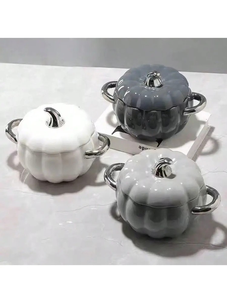 Ceramic Pumpkin Soup Bowl with Lid 1LCapacity16cm Decorative Halloween Tableware