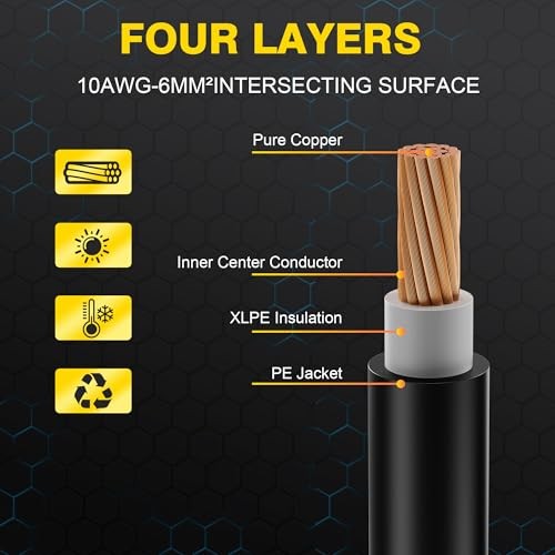 3Ft Solar Cable Solar Extension Cable,10AWG Solar Panel 3FT-10AWG