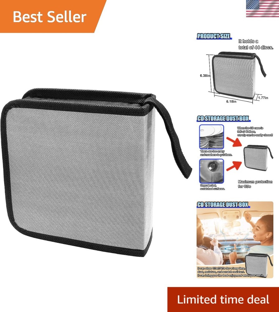 Compact Grey CD Binder - 40 Disc Capacity with Protective Zipper for Car & Home