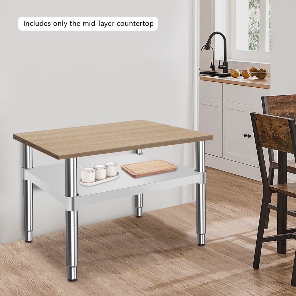 Adjustable workbench tabletop 21.65x15.75in stainless steel mid-lower tier silve