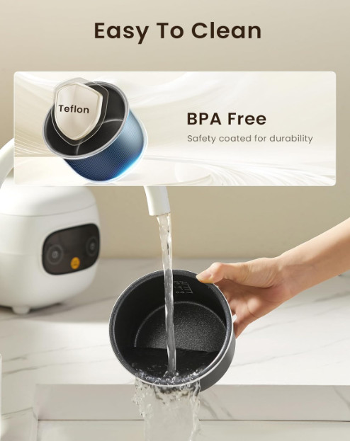 COMFEE' Mini Rice Cooker, 4 Cups, 6 Functions, Non-Stick, 24H Timer, Portable