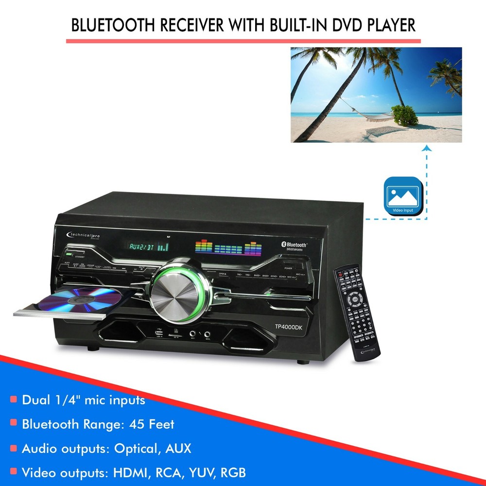 Technical Pro 3800Watts Professional Bluetooth Home Audio Receiver w/ DVD Player