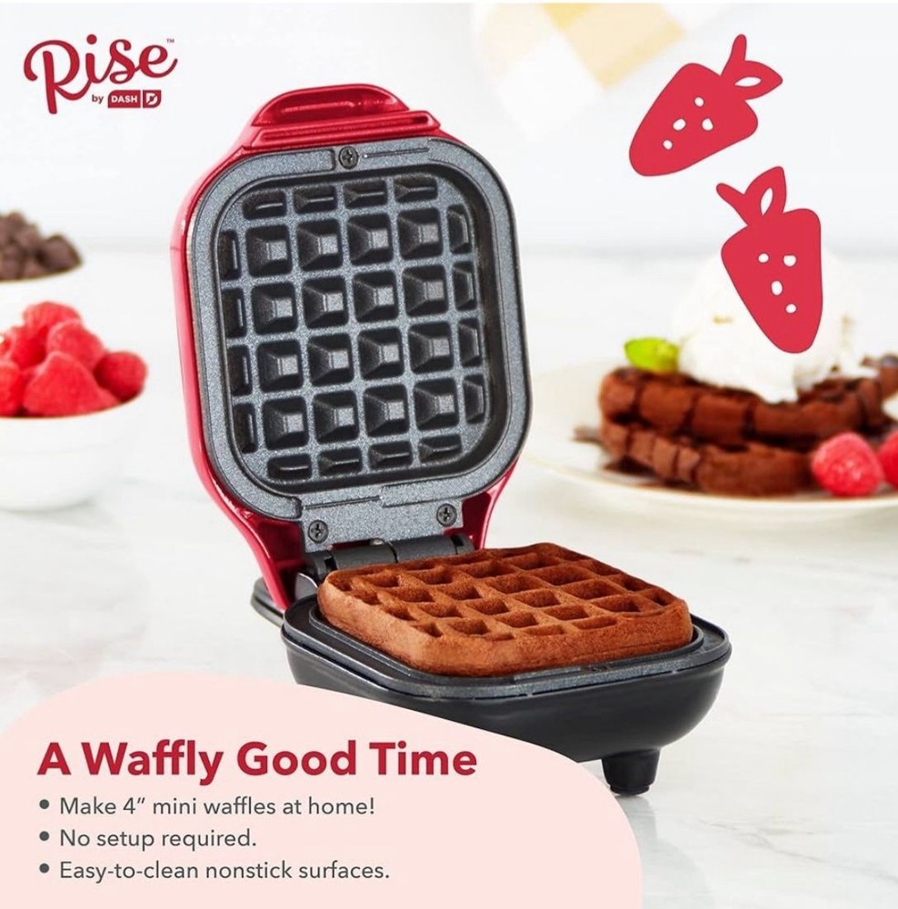 Dash Rise Mini Waffle Maker Red 4" Circular Cooking Surface Standard Type
