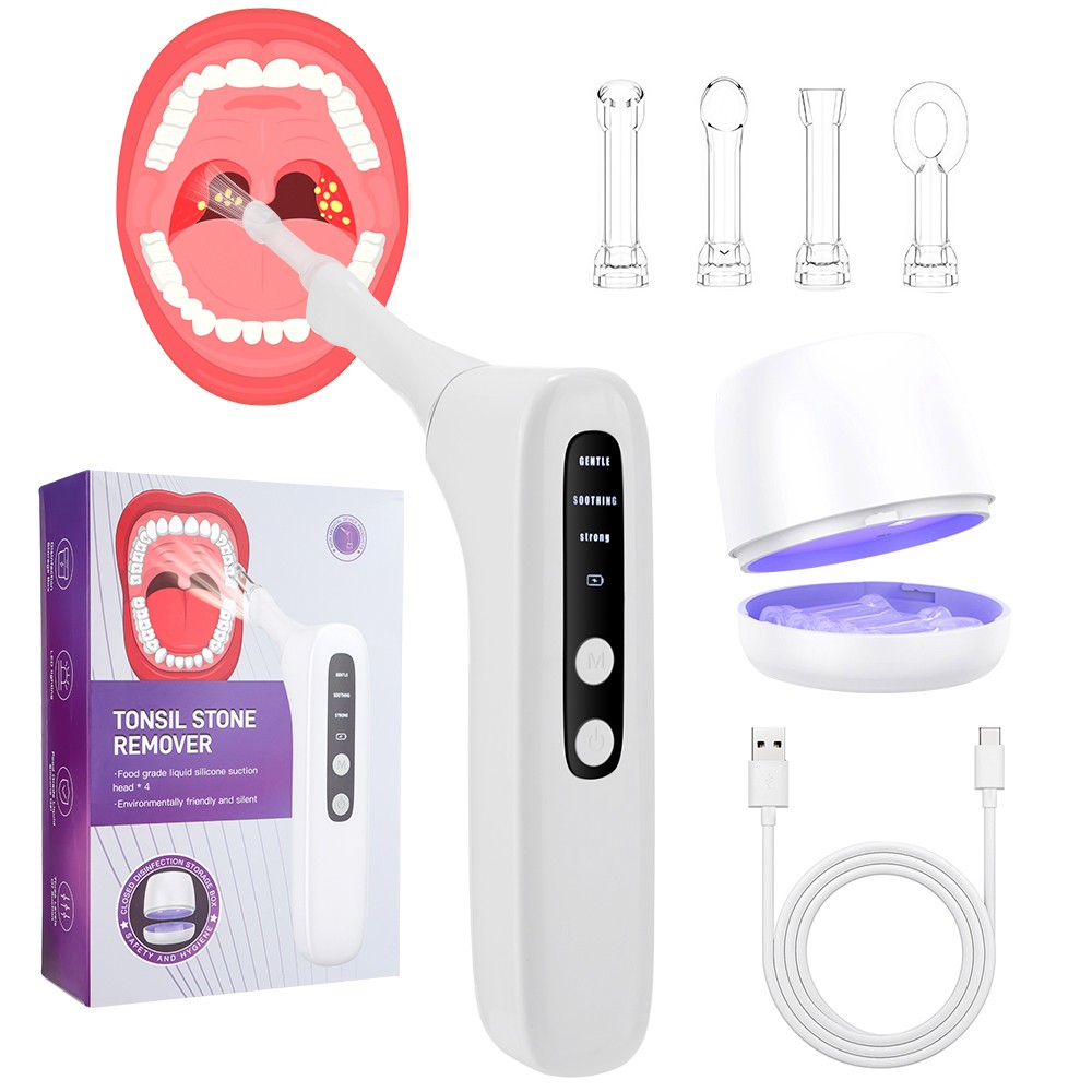 Electronic Tonsil Stone Remover Kit Vacuum LED Light 3 Adjustable Suction Modes