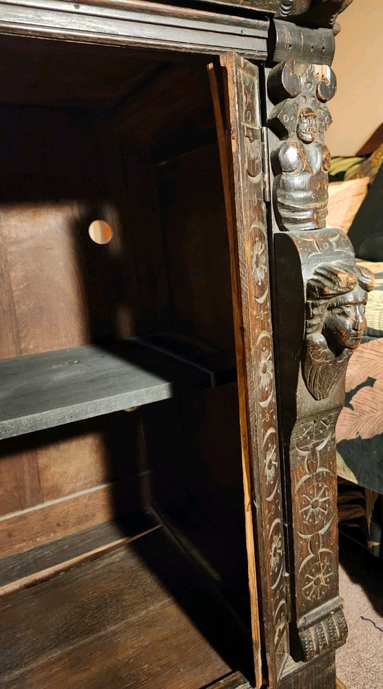 Antique Carved Oak Bookcase Cupboard