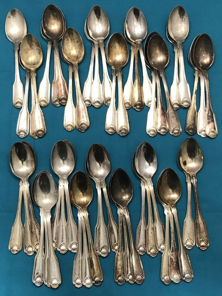 50 Pc SILVER SHELL Silverplated 6 1/8" TEASPOONS Community Cube Mark